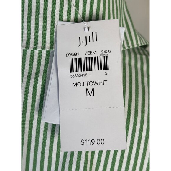 J Jill Wearever Collection Green & White Striped Button-Up Shirt Dress Belt NWT - Picture 8 of 10